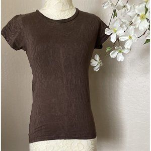 WOMEN'S T-BOX CRINKLE STRETCH Brown T-SHIRT - Small